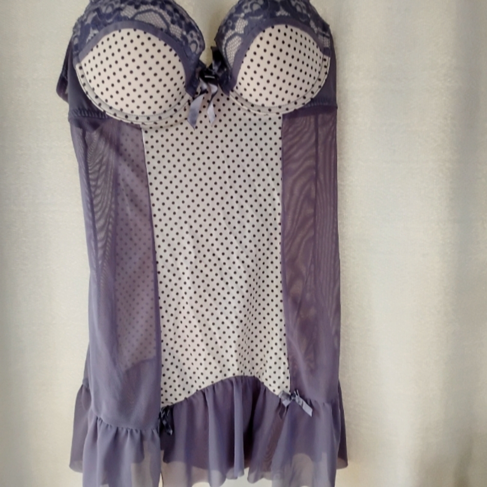 Elegant Purple and White Polka Dot Chemise.  Sophie  B.....Sz M.